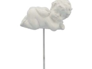 Keraaminen enkelikoriste. Enkelin korkeus 3,5cm. Tikun pituus 15cm.