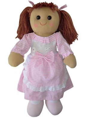 Räsynukke, pinkkiruudullinen – 40 cm