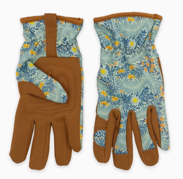 Puutarhakäsineet, vaalea turkoosi, William Morris Larkspur design - Orange Grove