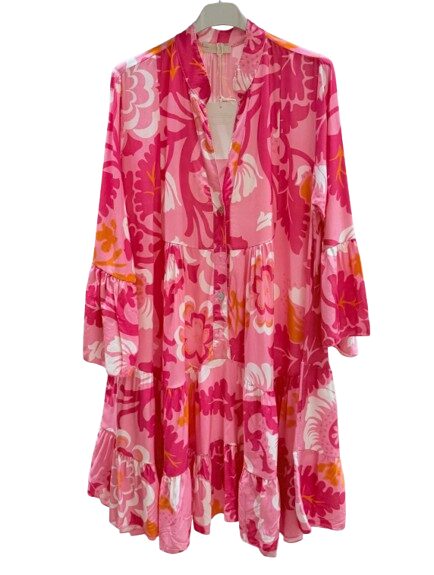 Mekko/tunika, kuosillinen, pinkki, yhdenkoon