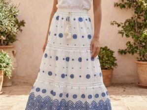 Pitkä boheemi hame – kirjailtu kesähame röyhelöillä