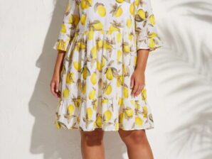 Mekko PORTOFINO LEMON 3XL, sitruunakuosinen puuvillamekko Italia-tunnelmaan – AmandaB