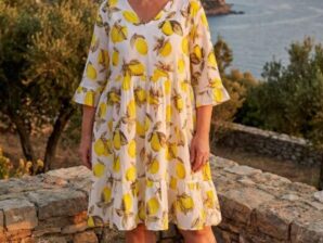 Mekko PORTOFINO LEMON, sitruunakuosinen puuvillamekko Italia-tunnelmaan - AmandaB