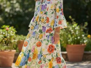 Kukkaniitty Broderie Anglaise -mekko – boheemi kukkamekko 3/4-hihoilla