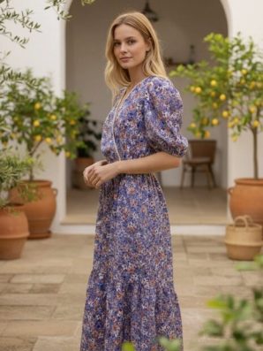 Mekko Lavande – romanttinen puuvillamekko taskuilla