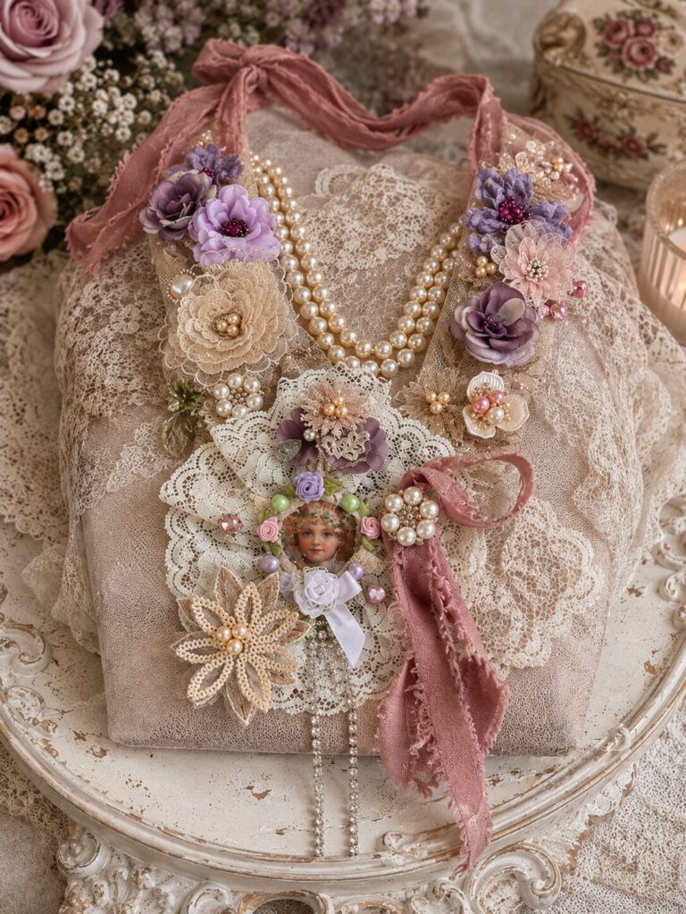 Shabby Rose Angel – uniikki shabby chic -kaulakoru - Oma mallisto