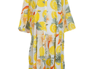 AmandaB Positano Tropical Plus -mekko – pitkä puuvillamekko sitruunakuosilla