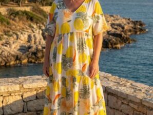AMALFI TROPICAL PLUS – pitkä puuvillamekko sitruunakuosilla