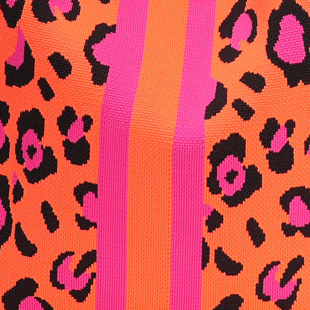 Neulottu shopper-laukku Lois oranssi-pinkki leopardikuosi