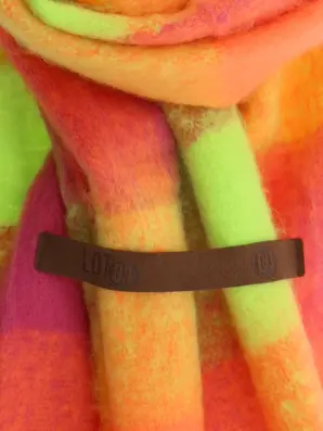 Naisten huivi Mandy – neonvihreä-oranssi-pinkki ruutukuosi