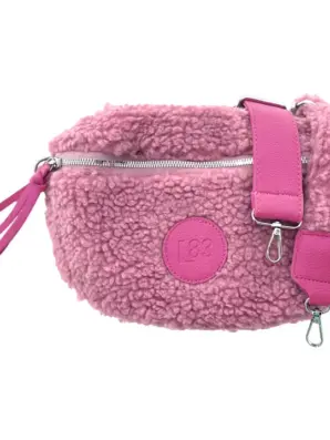 Roosa teddy crossbody-laukku kahdella irrotettavalla olkahihnalla