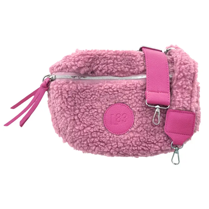 Roosa teddy crossbody-laukku kahdella irrotettavalla olkahihnalla