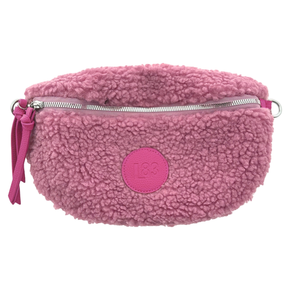 Roosa teddy crossbody-laukku edestä